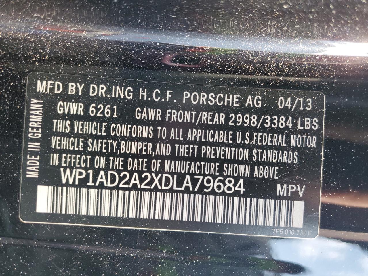 2013 Porsche Cayenne Gts VIN: WP1AD2A2XDLA79684 Lot: 65514705