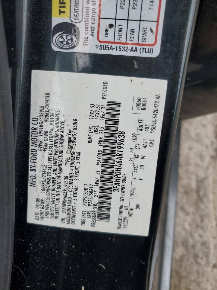 2010 Ford Fusion Se VIN: 3FAHP0HA6AR199638 Lot: 65613295