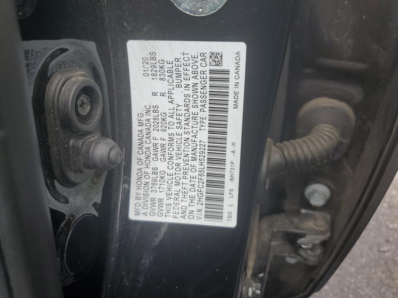 2020 Honda Civic Lx VIN: 2HGFC2F65LH529227 Lot: 64019235