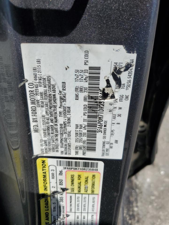 2013 Ford Fusion Se VIN: 3FA6P0H71DR235848 Lot: 63091345