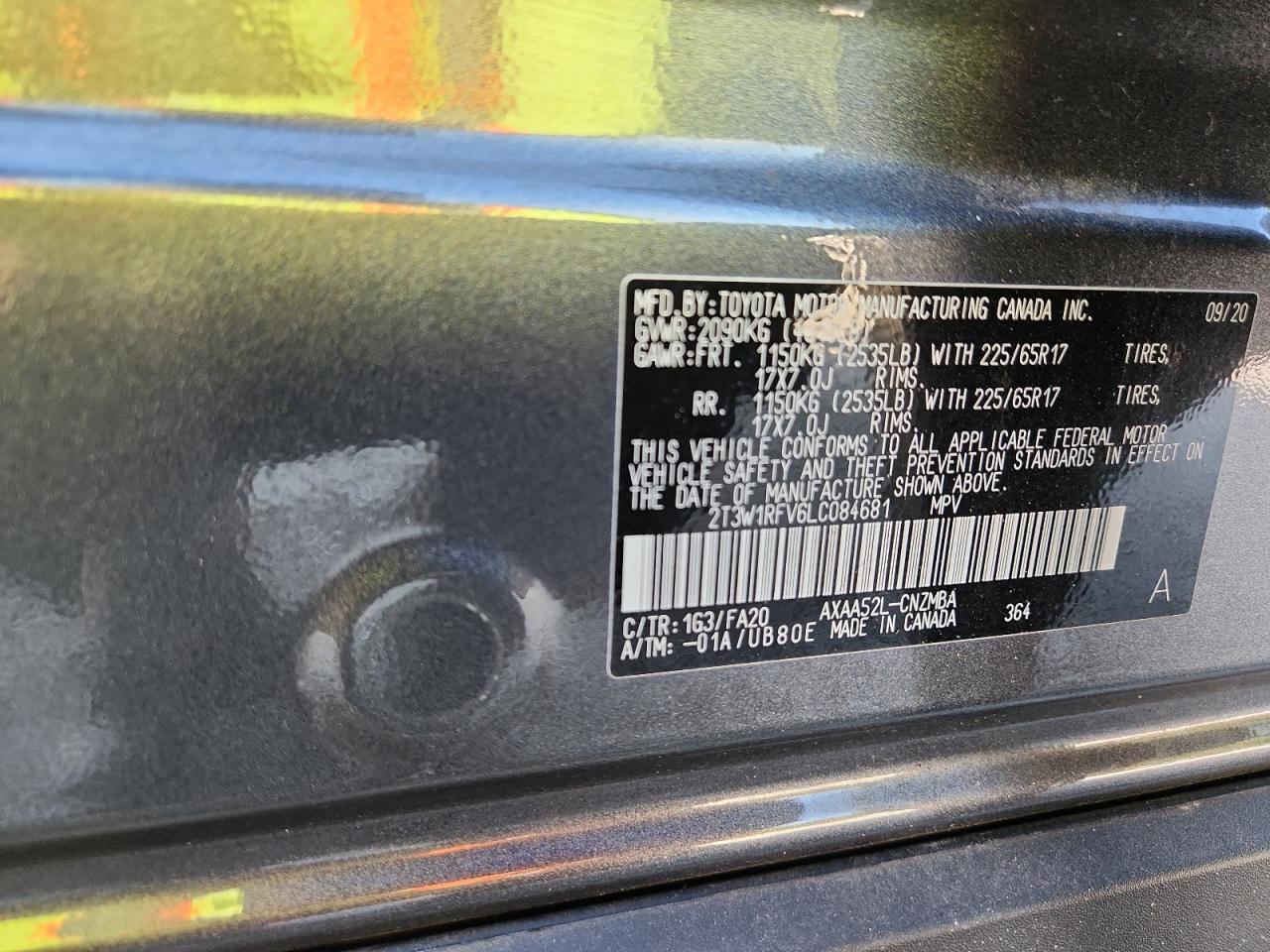 2020 Toyota Rav4 Xle VIN: 2T3W1RFV6LC084681 Lot: 64309105