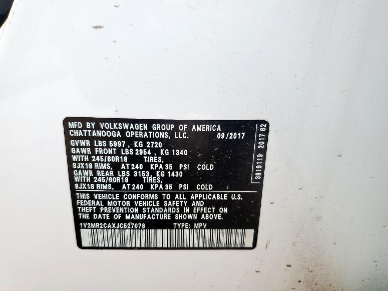 2018 Volkswagen Atlas Sel VIN: 1V2MR2CAXJC527078 Lot: 64837505
