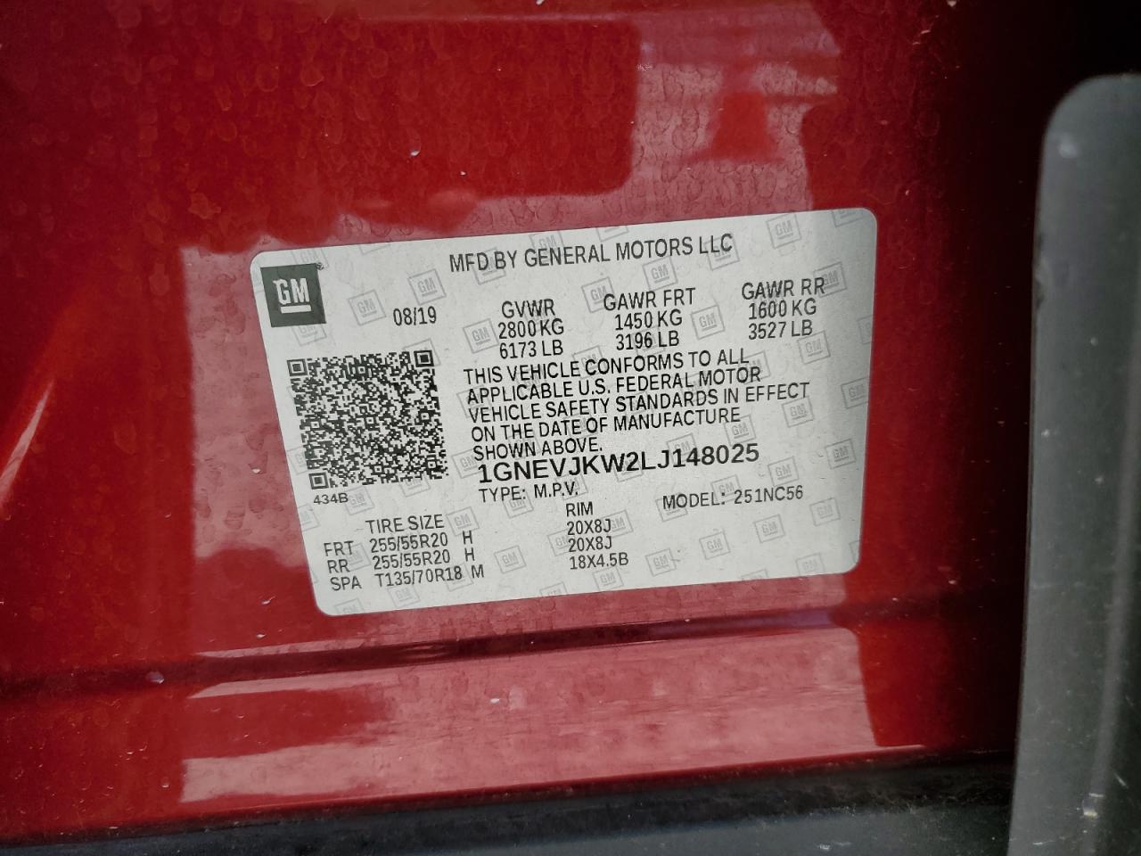 2020 Chevrolet Traverse Rs VIN: 1GNEVJKW2LJ148025 Lot: 65682575