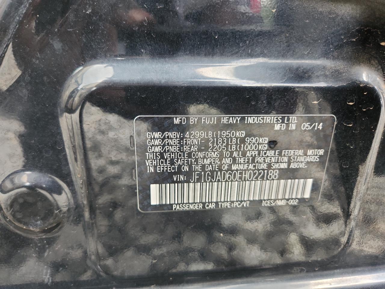 2014 Subaru Impreza Premium VIN: JF1GJAD60EH022188 Lot: 65115625
