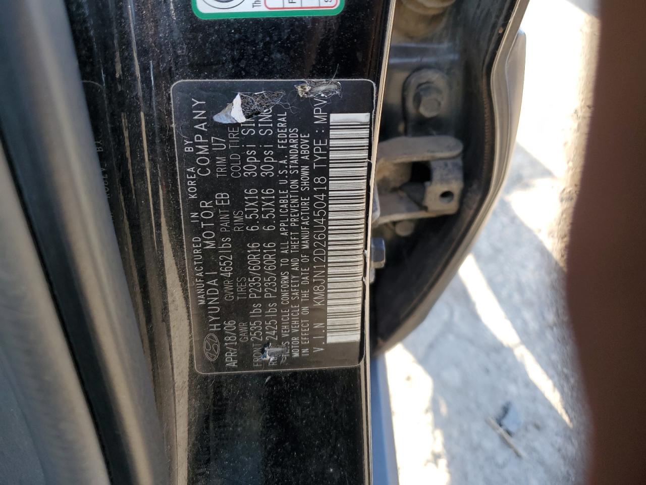 2006 Hyundai Tucson Gls VIN: KM8JN12D26U450418 Lot: 63398785