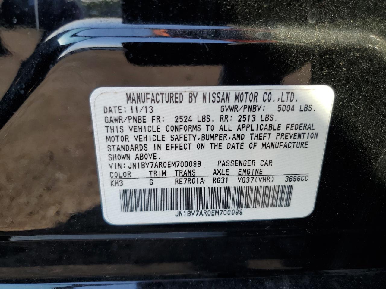 2014 Infiniti Q50 Base VIN: JN1BV7AR0EM700099 Lot: 63878025