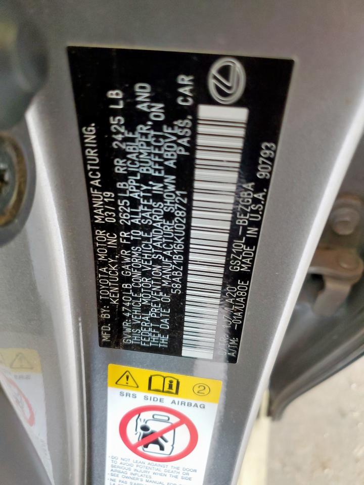 2019 Lexus Es 350 VIN: 58ABZ1B16KU028721 Lot: 62296915
