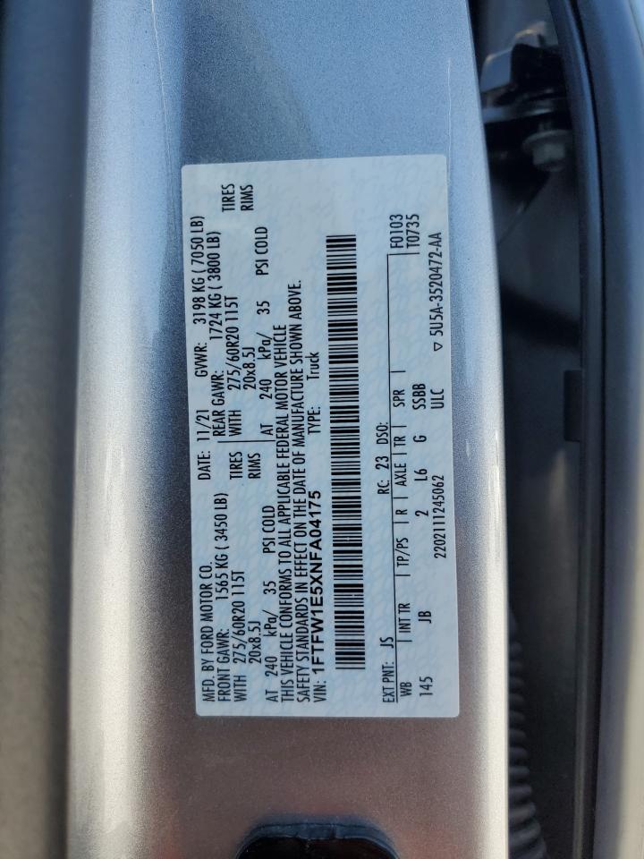 2022 Ford F150 Supercrew VIN: 1FTFW1E5XNFA04175 Lot: 65023085