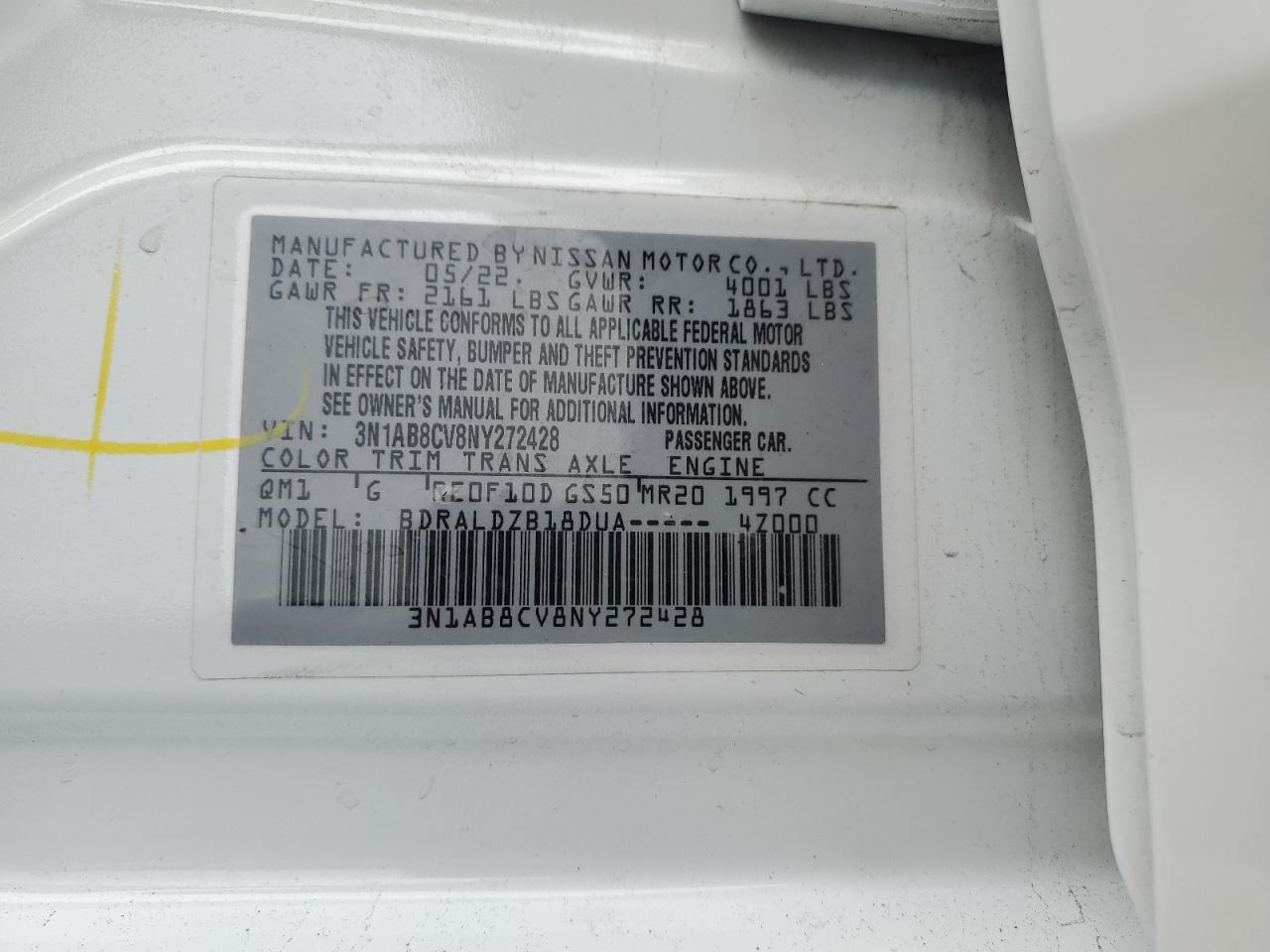 2022 Nissan Sentra Sv VIN: 3N1AB8CV8NY272428 Lot: 65018515