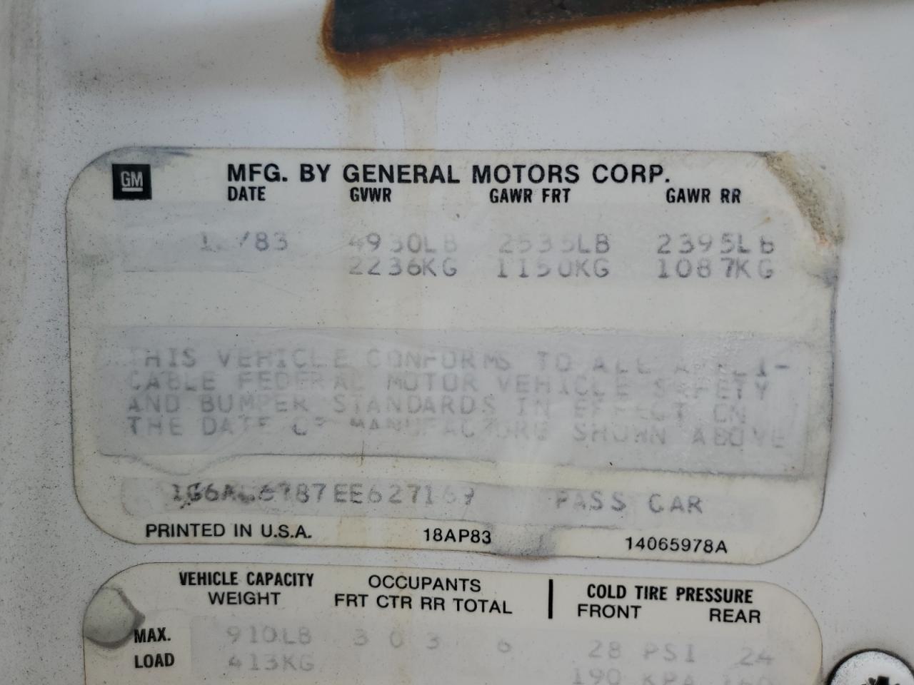 1g6al6787ee627169 1G6AL6787EE627169 1984 Cadillac Eldorado Biarritz
