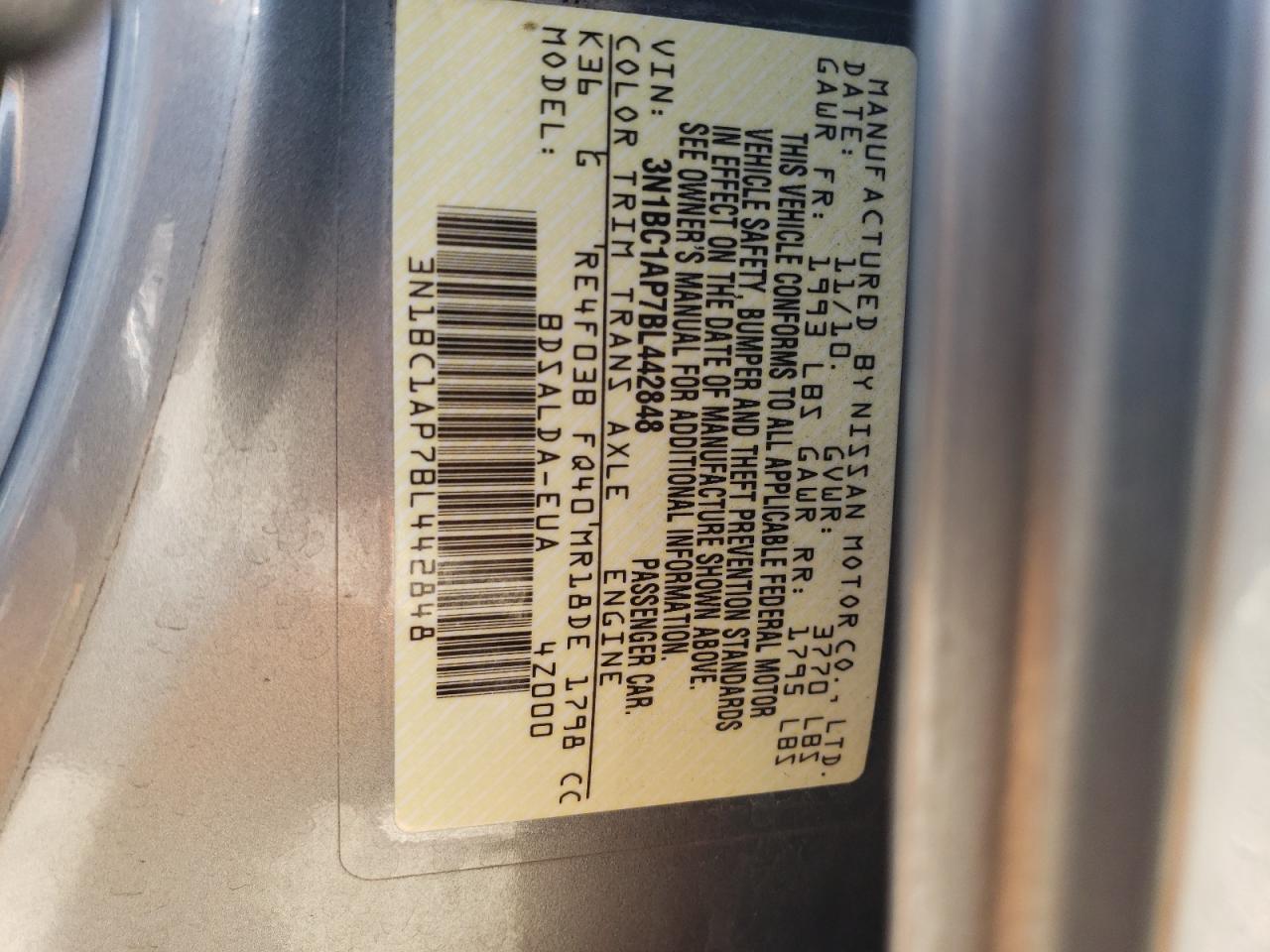2011 Nissan Versa S VIN: 3N1BC1AP7BL442848 Lot: 65176455