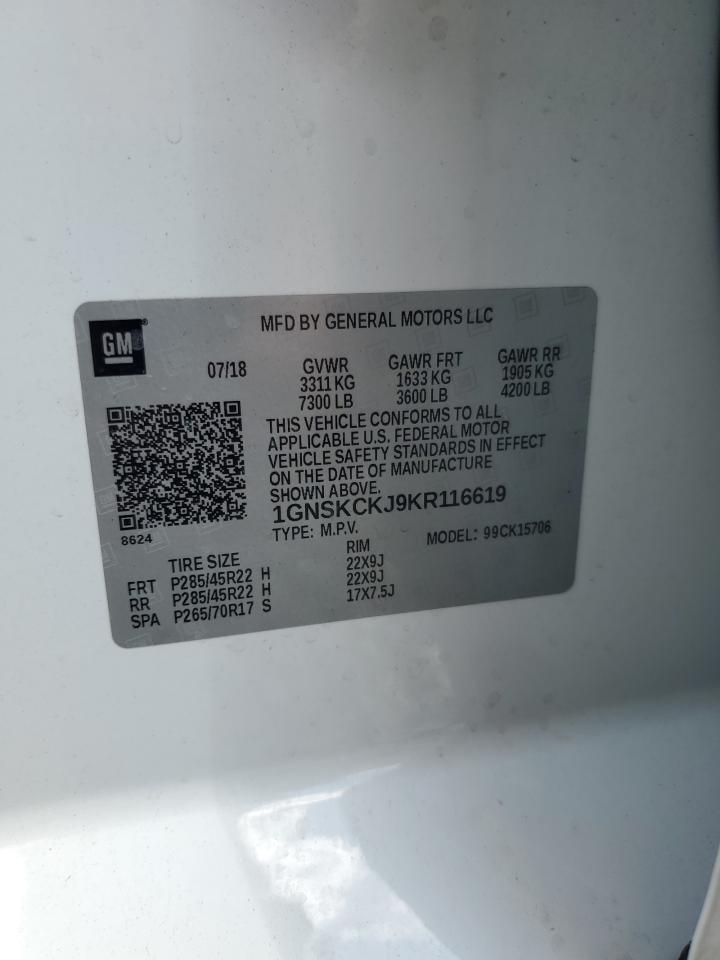 2019 Chevrolet Tahoe K1500 Premier VIN: 1GNSKCKJ9KR116619 Lot: 65003685