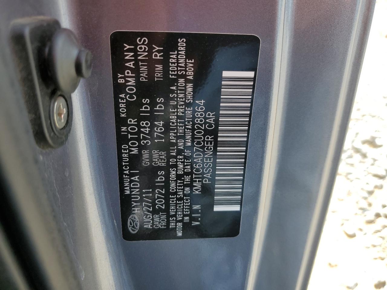 2012 Hyundai Veloster VIN: KMHTC6AD7CU028864 Lot: 66377895
