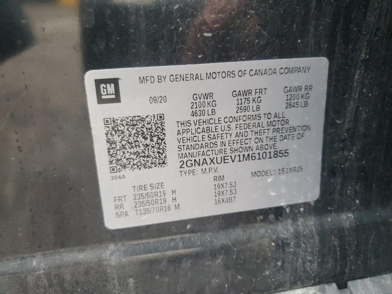 2021 Chevrolet Equinox Lt VIN: 2GNAXUEV1M6101855 Lot: 62853985