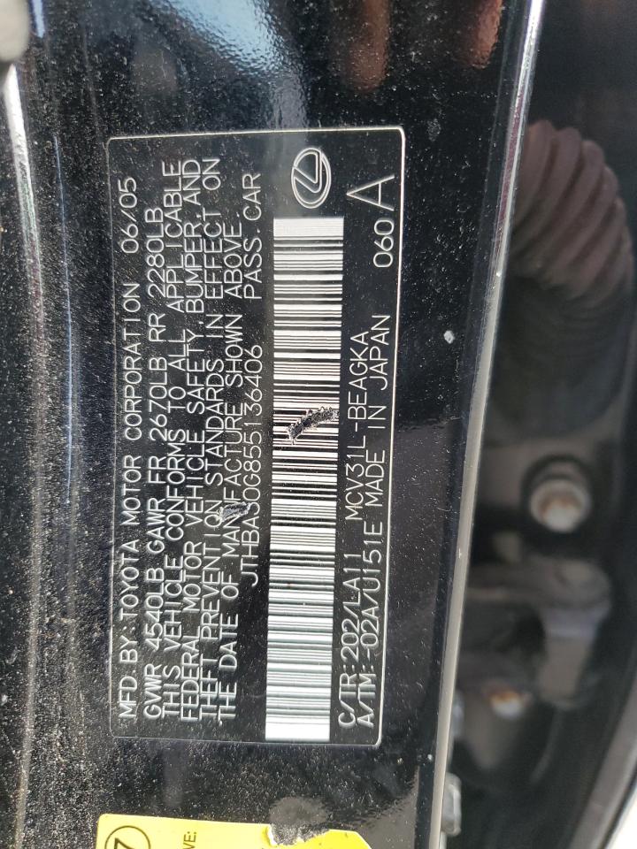 2005 Lexus Es 330 VIN: JTHBA30G855136406 Lot: 63486605