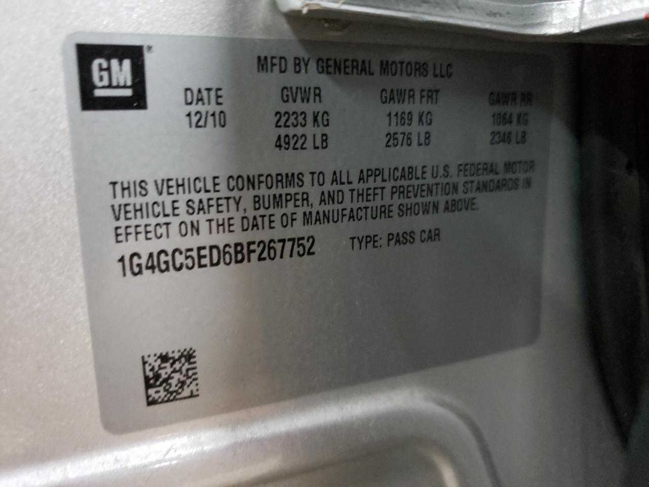 2011 Buick Lacrosse Cxl VIN: 1G4GC5ED6BF267752 Lot: 63478225