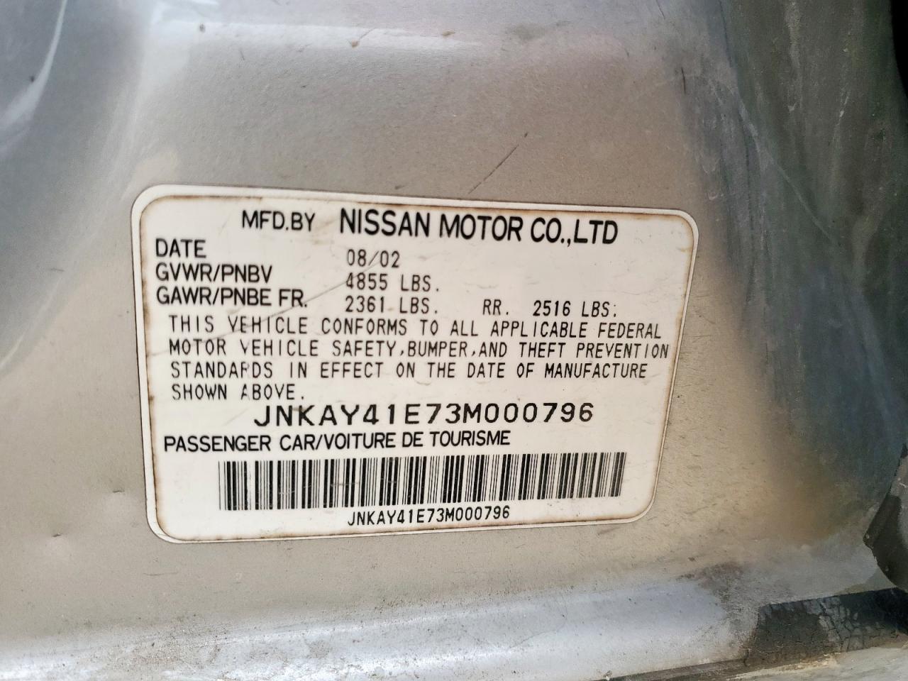 2003 Infiniti M45 VIN: JNKAY41E73M000796 Lot: 64682225