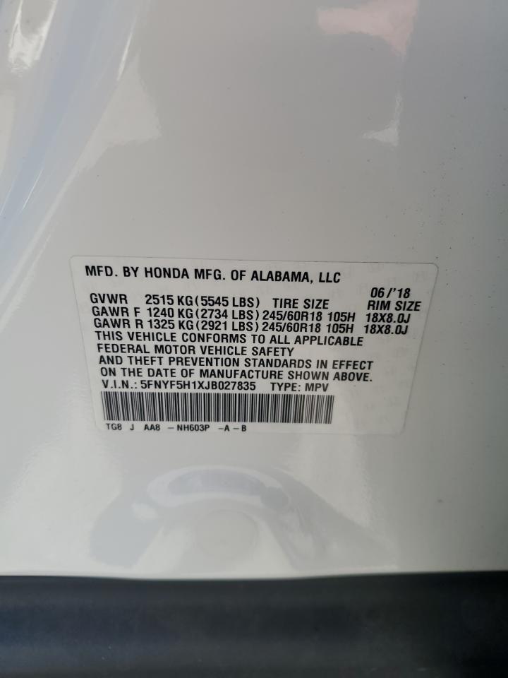 2018 Honda Pilot Lx VIN: 5FNYF5H1XJB027835 Lot: 64814795