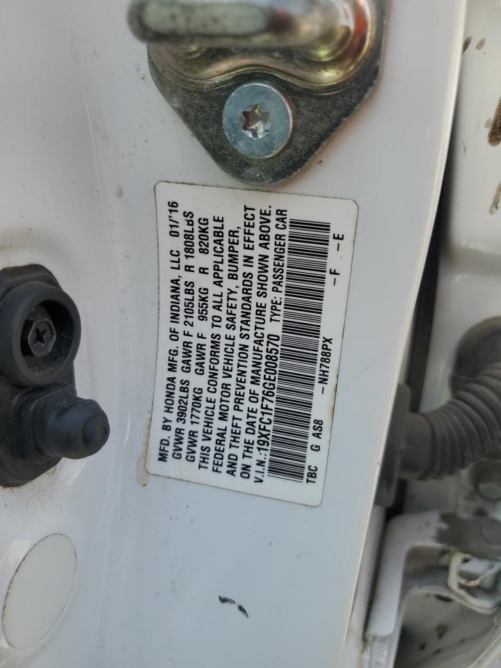 2016 Honda Civic Exl VIN: 19XFC1F76GE008570 Lot: 63281885