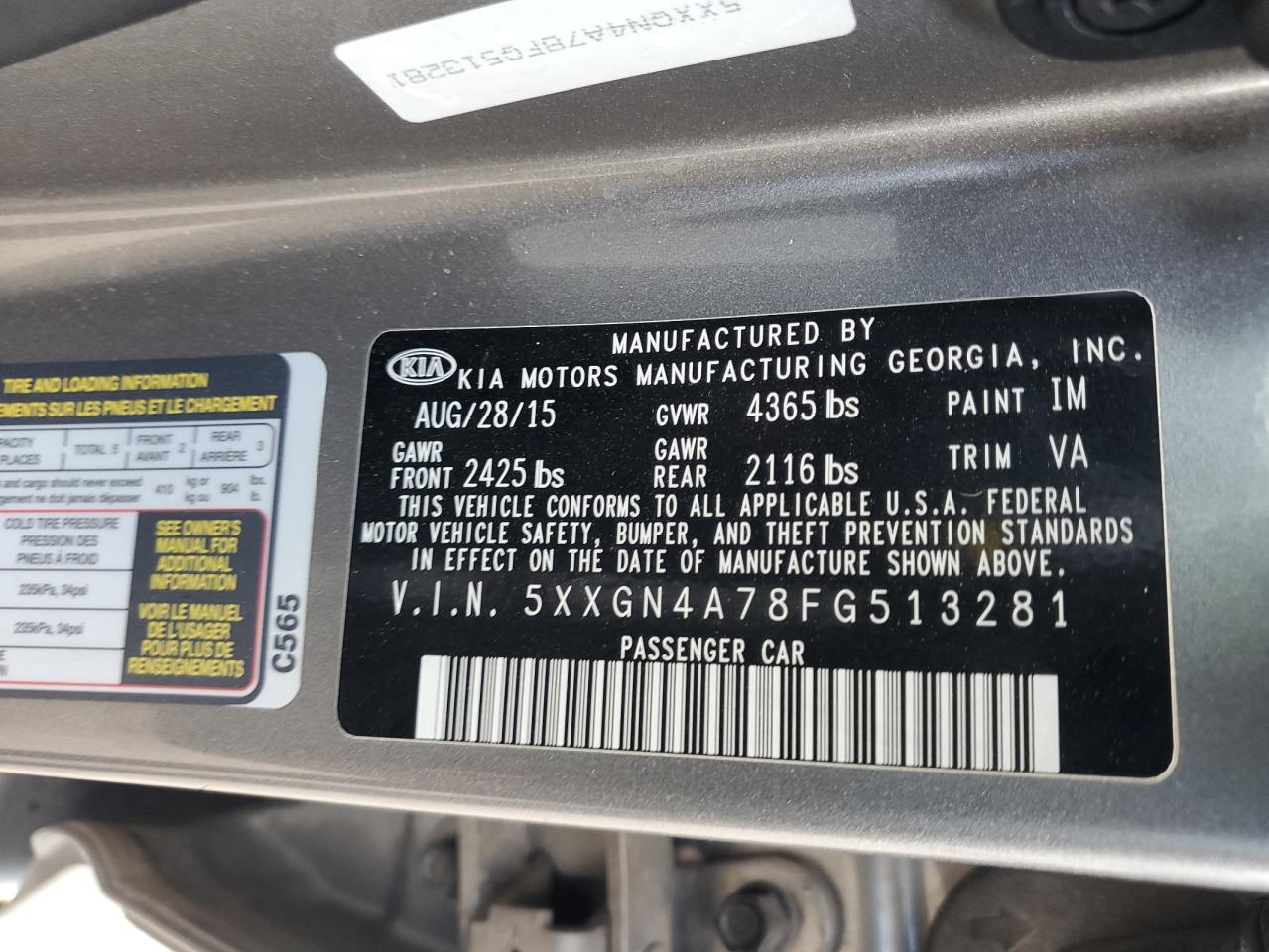2015 Kia Optima Ex VIN: 5XXGN4A78FG513281 Lot: 65212815