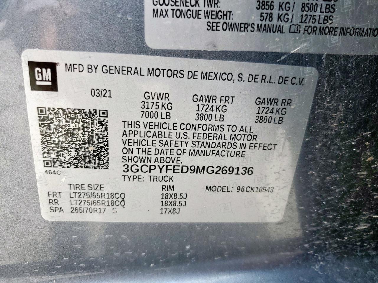 2021 Chevrolet Silverado K1500 Lt Trail Boss VIN: 3GCPYFED9MG269136 Lot: 64579665