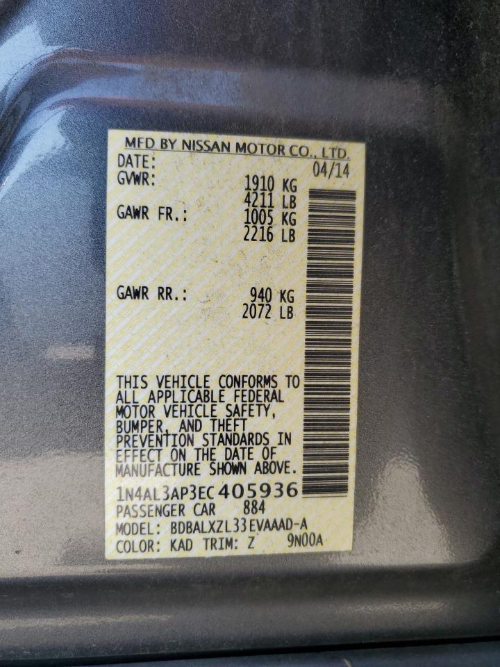 2014 Nissan Altima 2.5 VIN: 1N4AL3AP3EC405936 Lot: 64512505