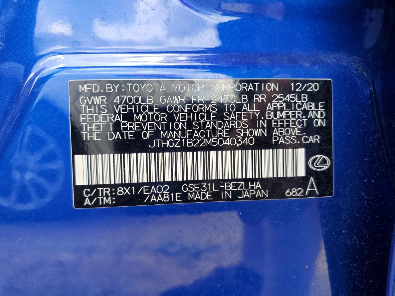 JTHGZ1B22M5040340 2021 Lexus Is 350 F Sport