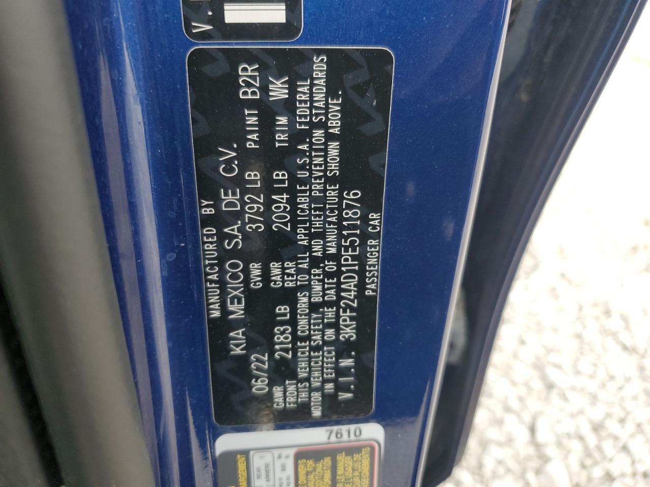 2023 Kia Forte Lx VIN: 3KPF24AD1PE511876 Lot: 65213545