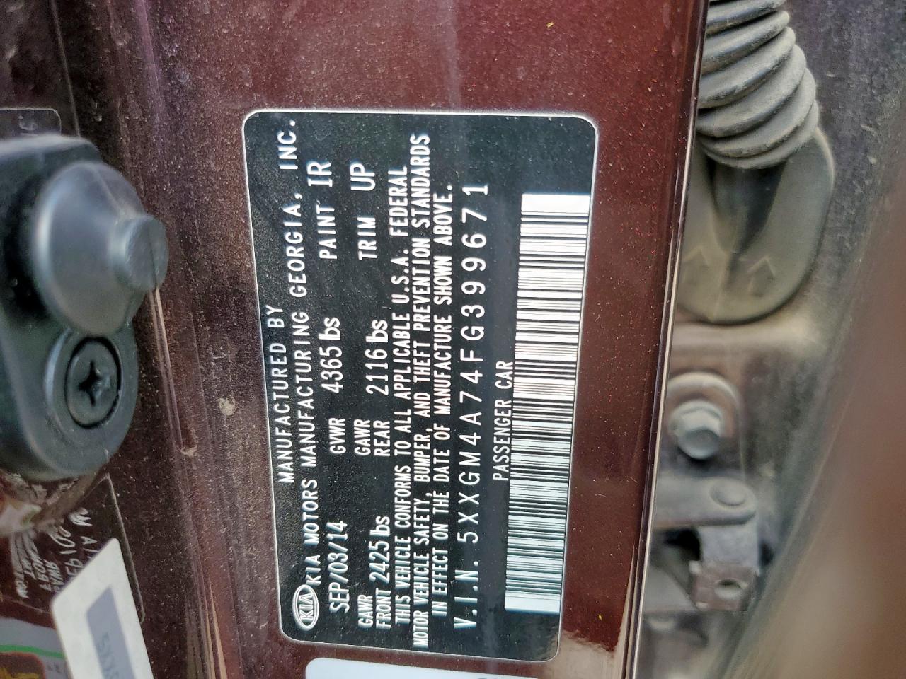 2015 Kia Optima Lx VIN: 5XXGM4A74FG399671 Lot: 69370455