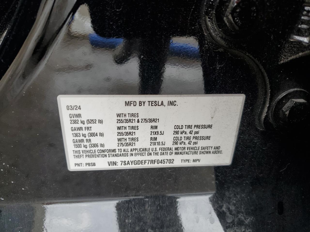2024 Tesla Model Y VIN: 7SAYGDEF7RF045702 Lot: 63604495