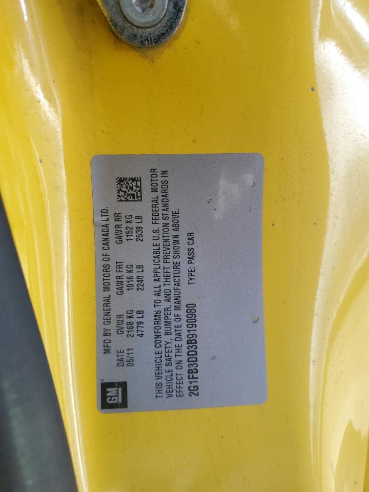 2011 Chevrolet Camaro Lt VIN: 2G1FB3DD3B9190980 Lot: 63383115