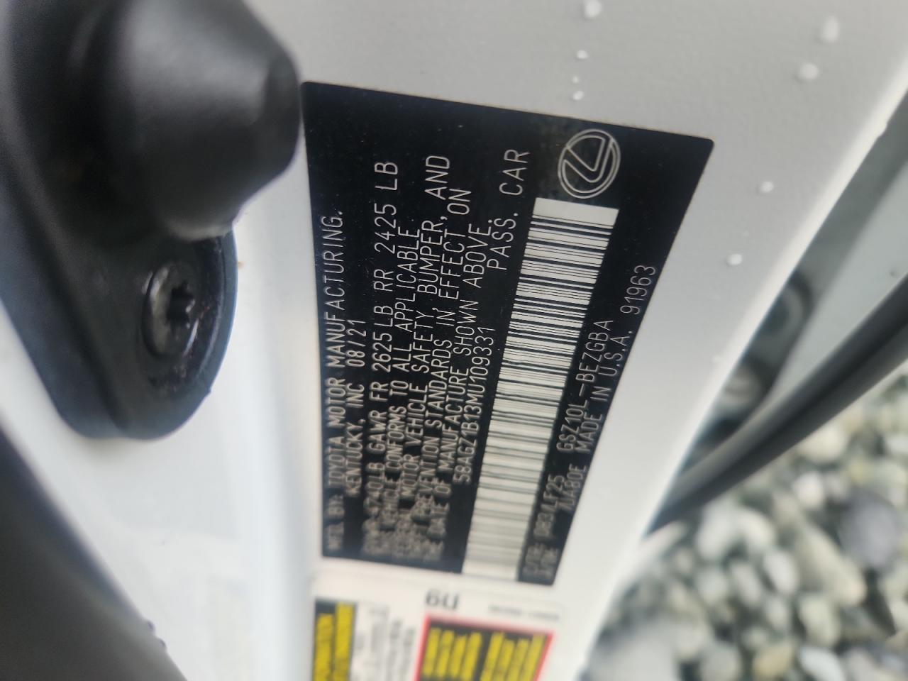 2021 Lexus Es 350 Base VIN: 58AGZ1B13MU109331 Lot: 64562355
