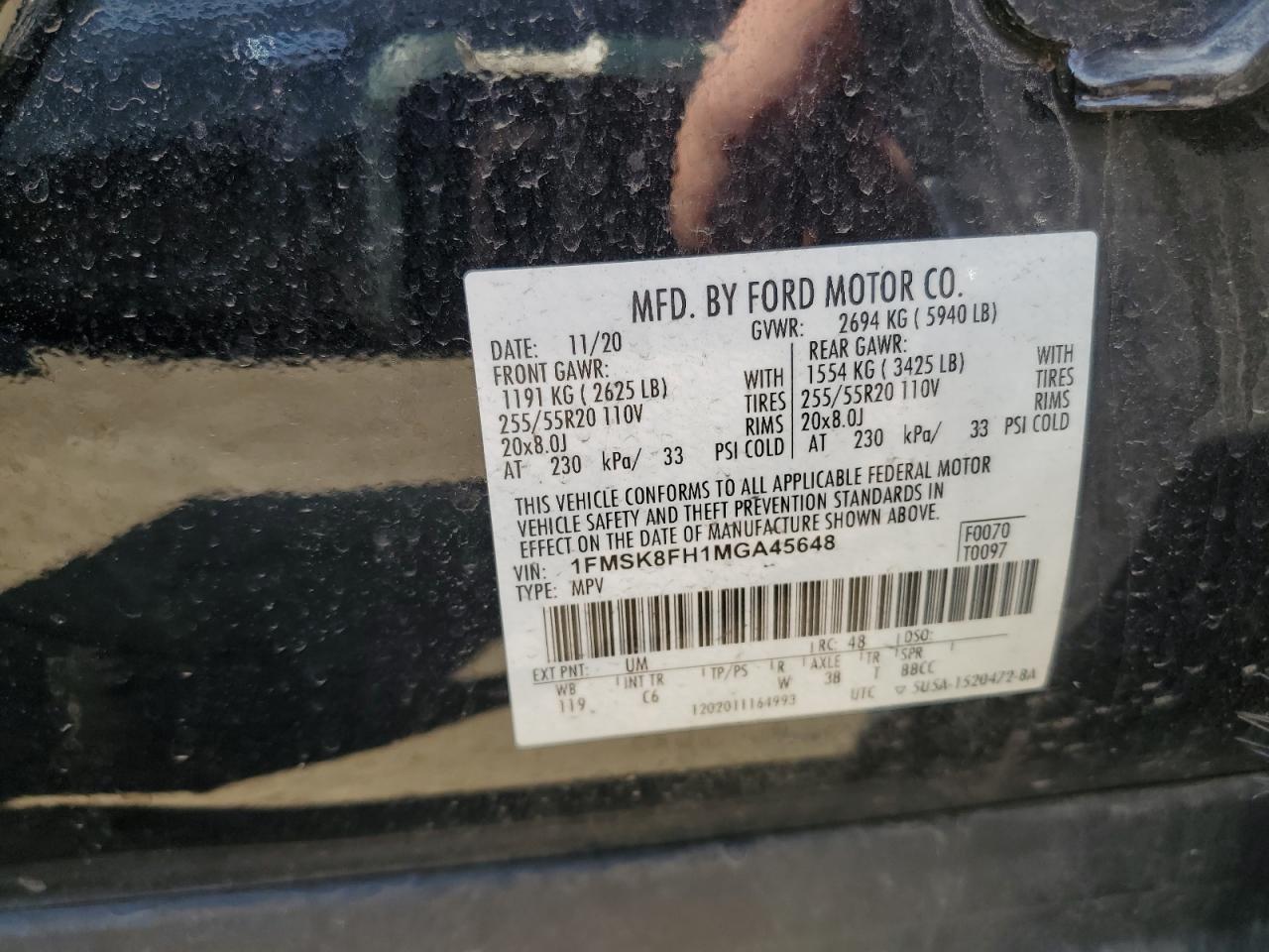 2021 Ford Explorer Limited VIN: 1FMSK8FH1MGA45648 Lot: 62530645