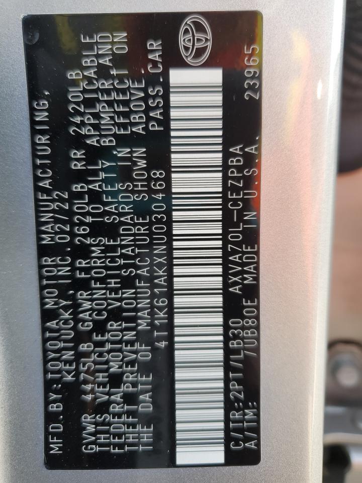 2022 Toyota Camry Xse VIN: 4T1K61AKXNU030468 Lot: 63896175