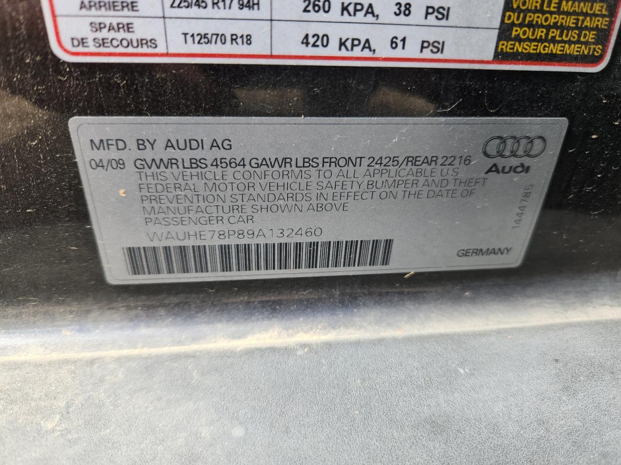 2009 Audi A3 2.0T VIN: WAUHE78P89A132460 Lot: 65611795