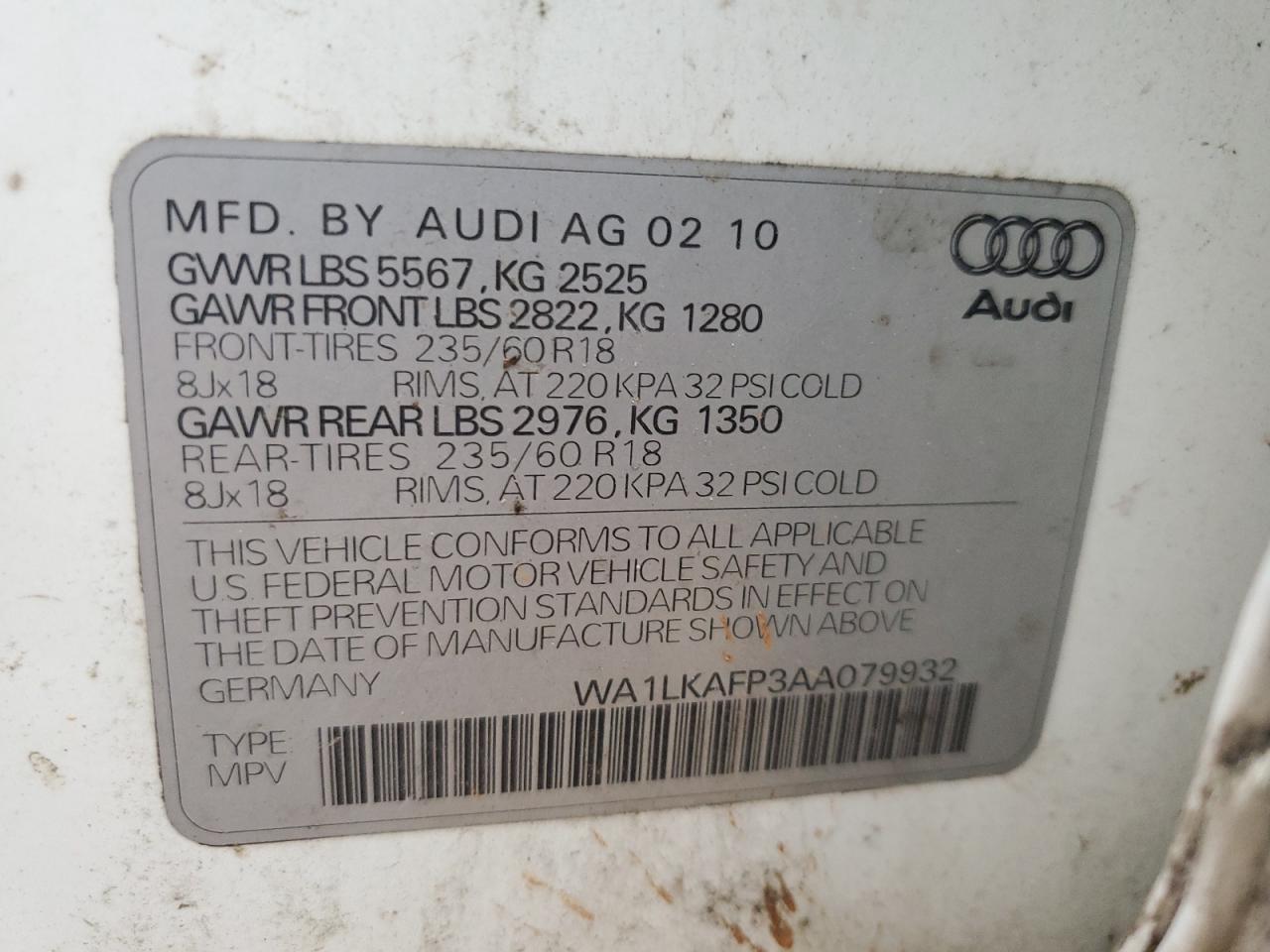 2010 Audi Q5 Premium Plus VIN: WA1LKAFP3AA079932 Lot: 64592755