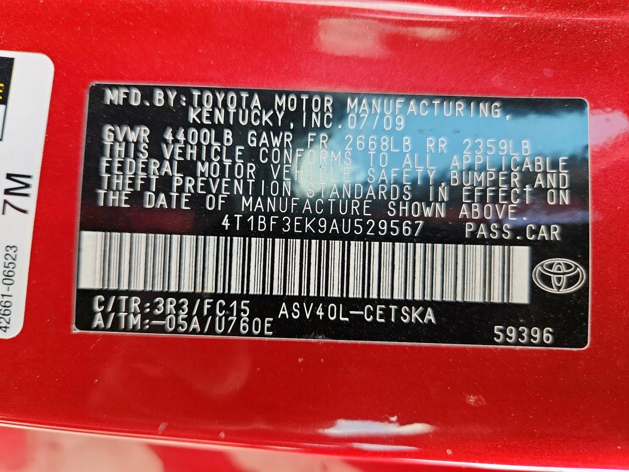 2010 Toyota Camry Base VIN: 4T1BF3EK9AU529567 Lot: 64880855