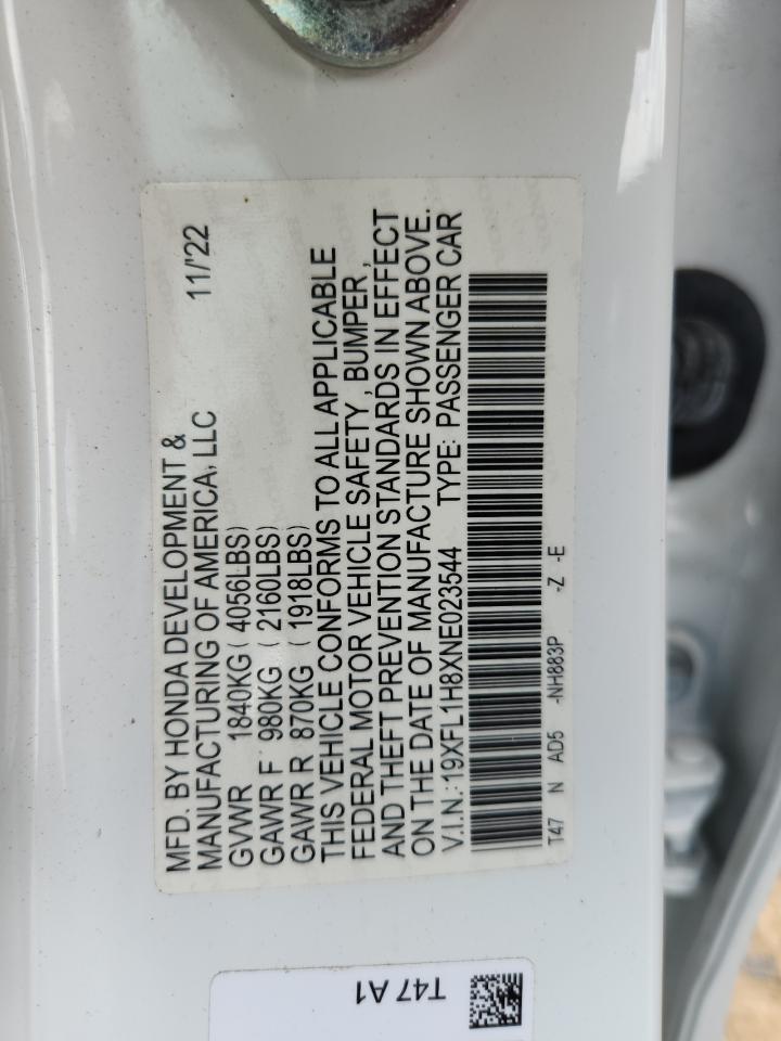 2022 Honda Civic Sport Touring VIN: 19XFL1H8XNE023544 Lot: 65353955