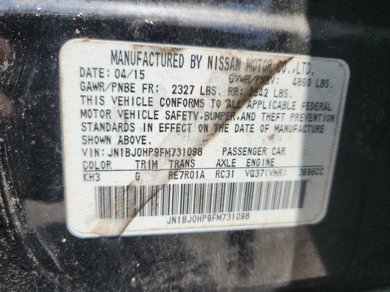 2015 Infiniti Qx50 VIN: JN1BJ0HP9FM731098 Lot: 63385315