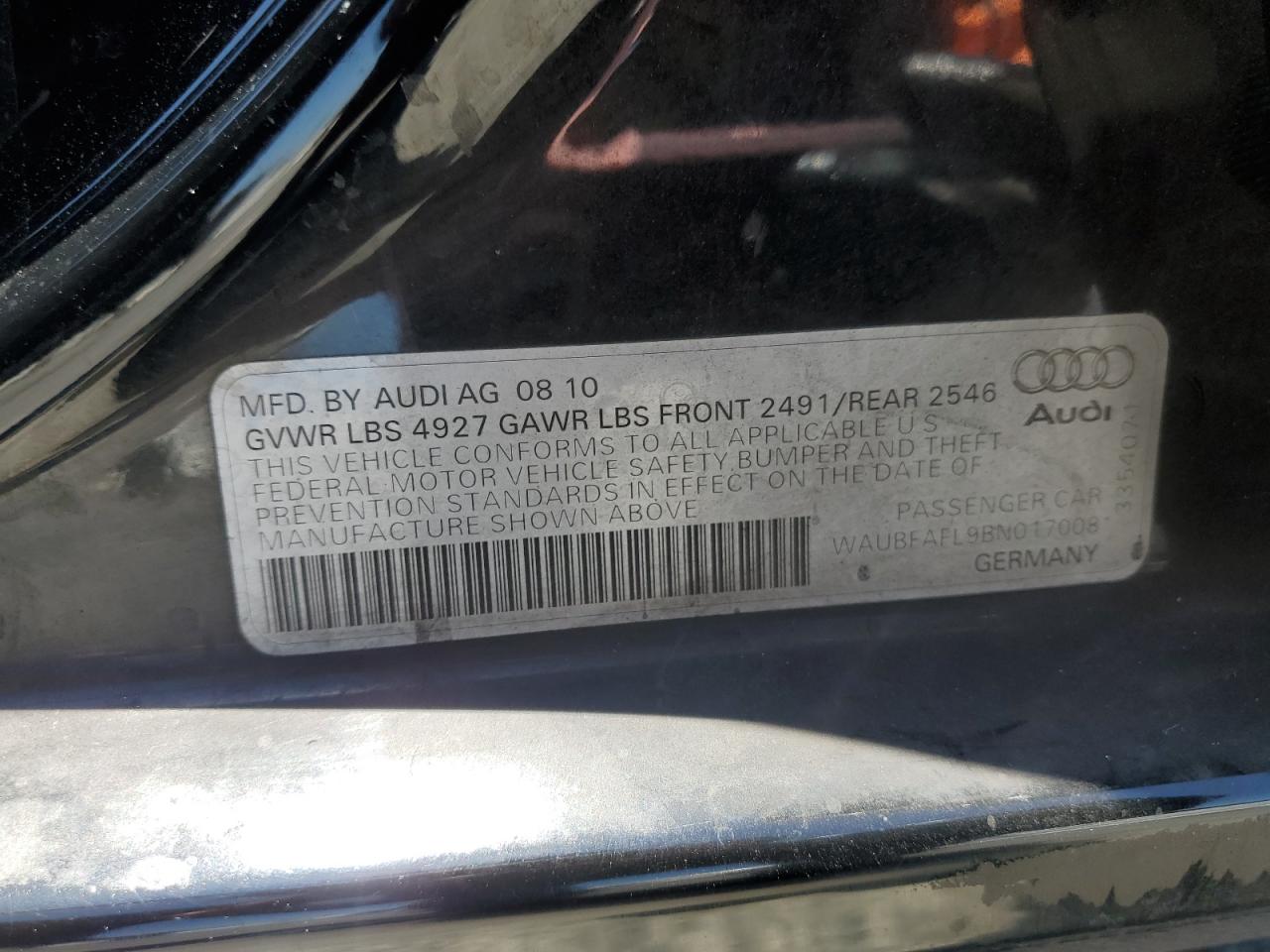 2011 Audi A4 Premium VIN: WAUBFAFL9BN017008 Lot: 64332505