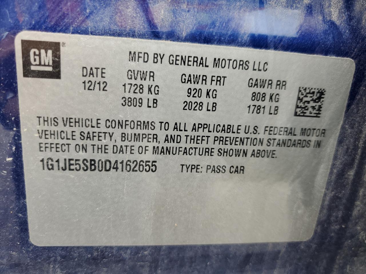 2013 Chevrolet Sonic Ltz VIN: 1G1JE5SB0D4162655 Lot: 63497275