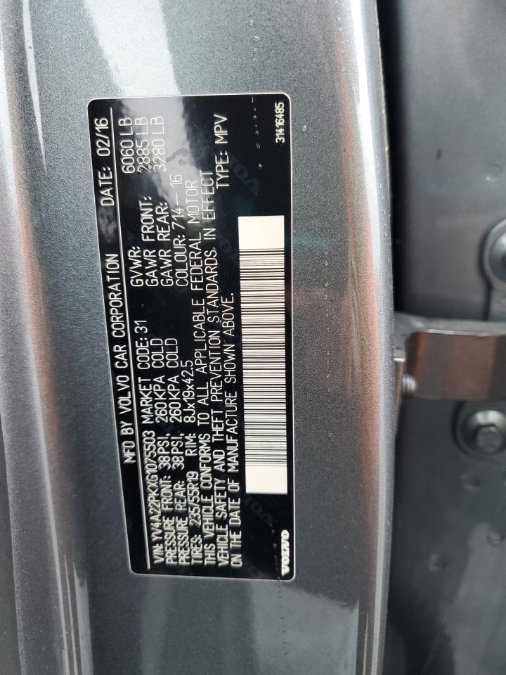 2016 Volvo Xc90 T6 VIN: YV4A22PKXG1075503 Lot: 67118385