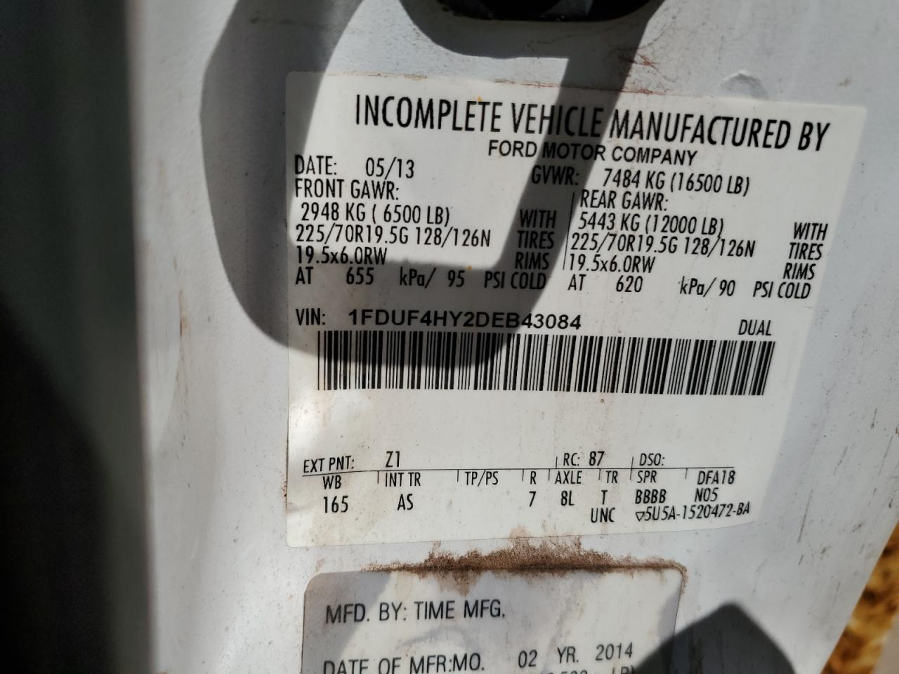 2013 Ford F450 Super Duty VIN: 1FDUF4HY2DEB43084 Lot: 64410025