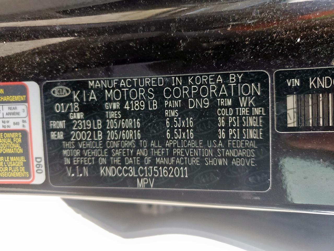2018 Kia Niro Ex VIN: KNDCC3LC1J5162011 Lot: 64205455
