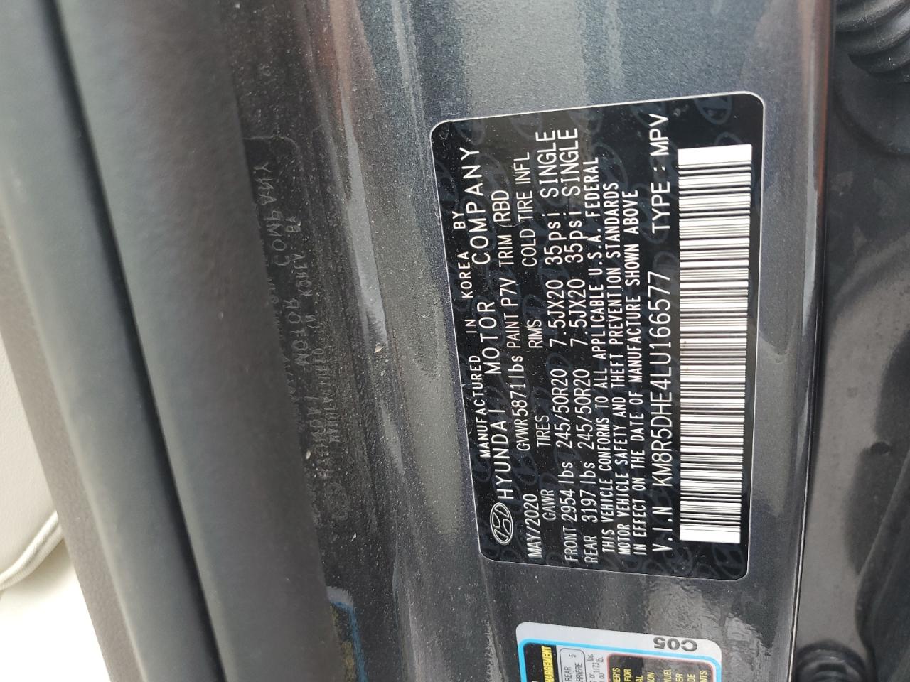 2020 Hyundai Palisade Limited VIN: KM8R5DHE4LU166577 Lot: 60465405