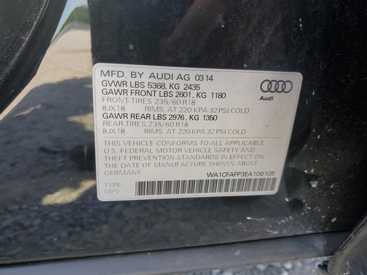 2014 Audi Q5 Premium VIN: WA1CFAFP3EA106105 Lot: 63636045