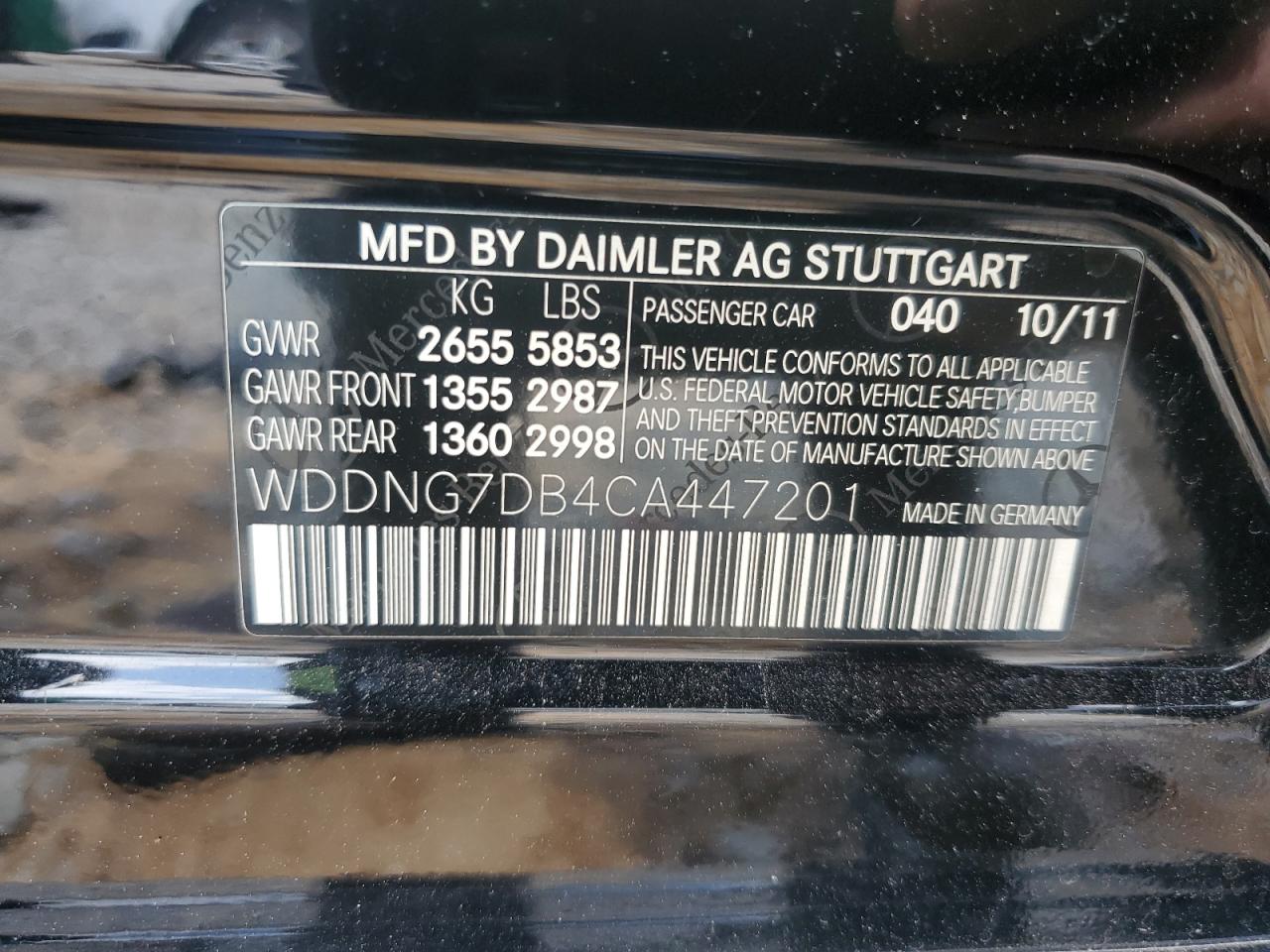 2012 Mercedes-Benz S 550 VIN: WDDNG7DB4CA447201 Lot: 64034295