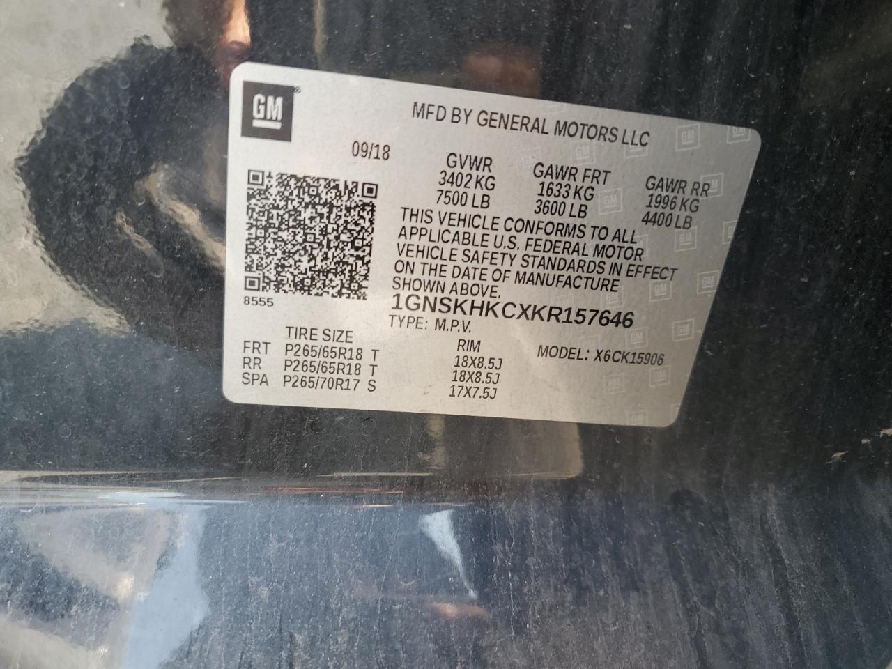 1gnskhkcxkr157646 1GNSKHKCXKR157646 2019 Chevrolet Suburban K1500 Lt