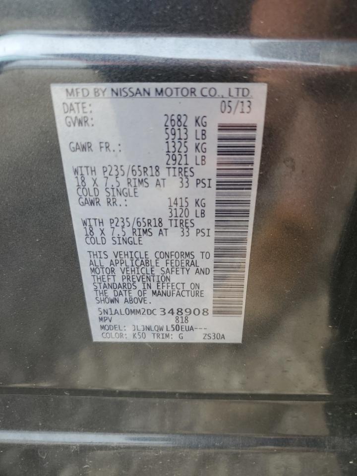 2013 Infiniti Jx35 VIN: 5N1AL0MM2DC348908 Lot: 63041005