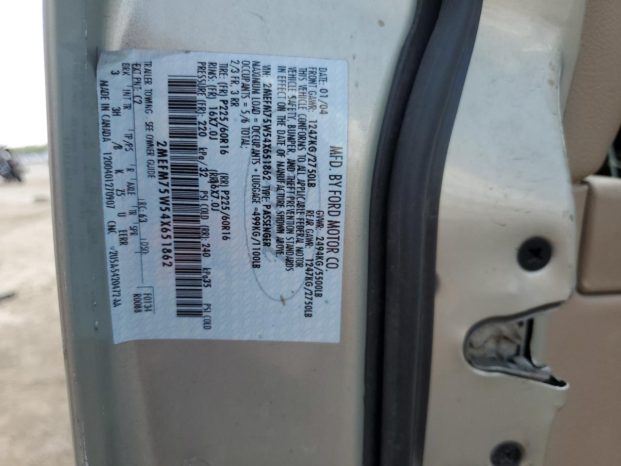 2004 Mercury Grand Marquis Ls VIN: 2MEFM75W54X651862 Lot: 65616225